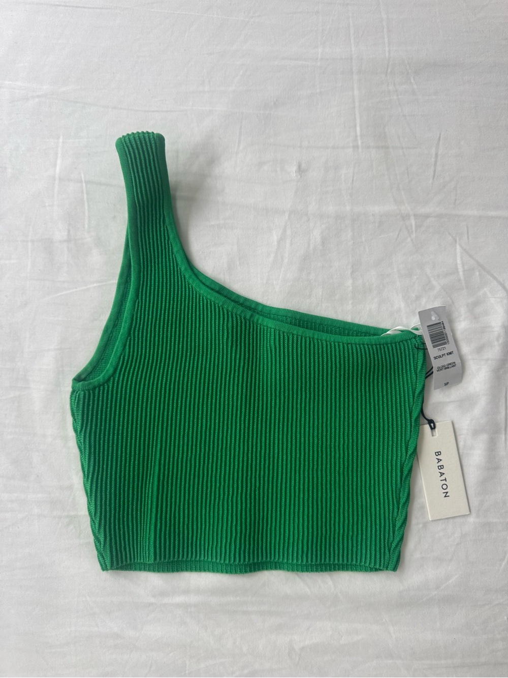 Babaton One-Shoulder Ribbed Crop Top in Green